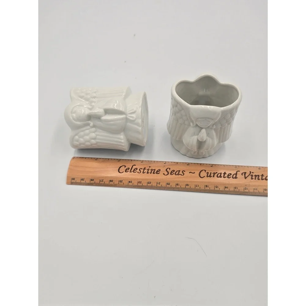 Vintage Neiman Marcus White Porcelain Praying Angel Vases Candle Holders Pair